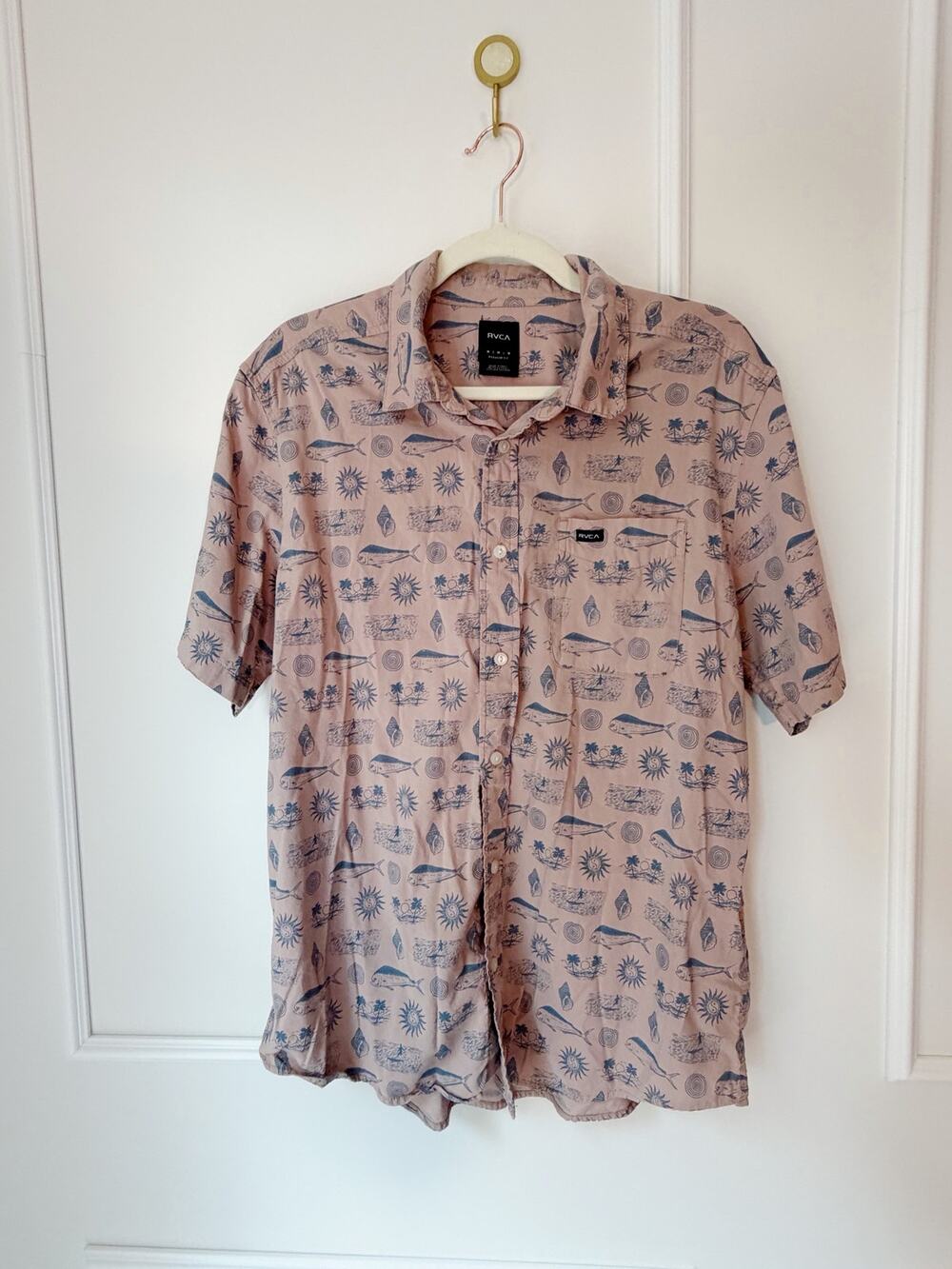 RVCA button down short sleeve fish print shirt